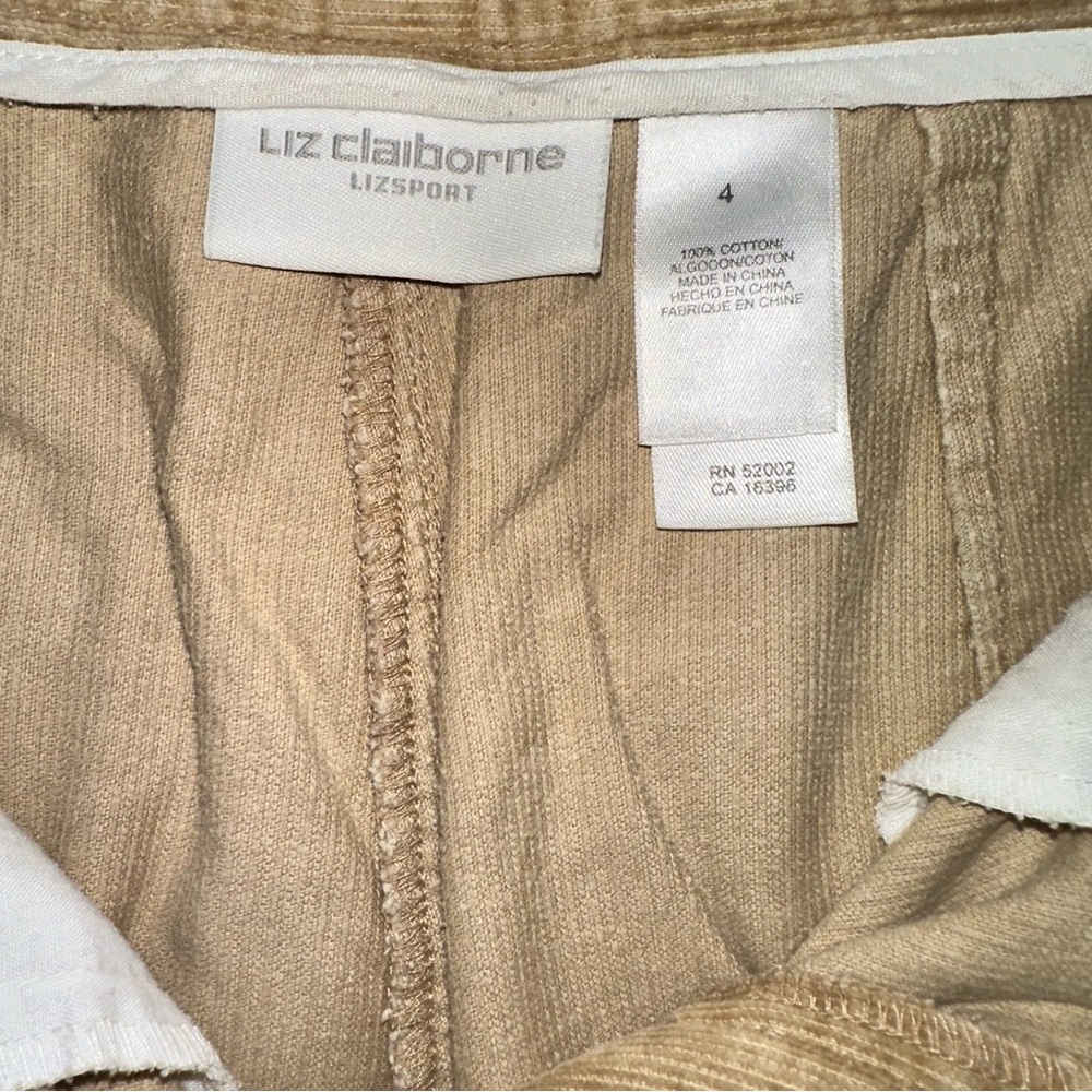 Tan Corduroy Pants Liz Claiborne Lizsport 100% cotton size 4 high rise - Picture 5 of 6
